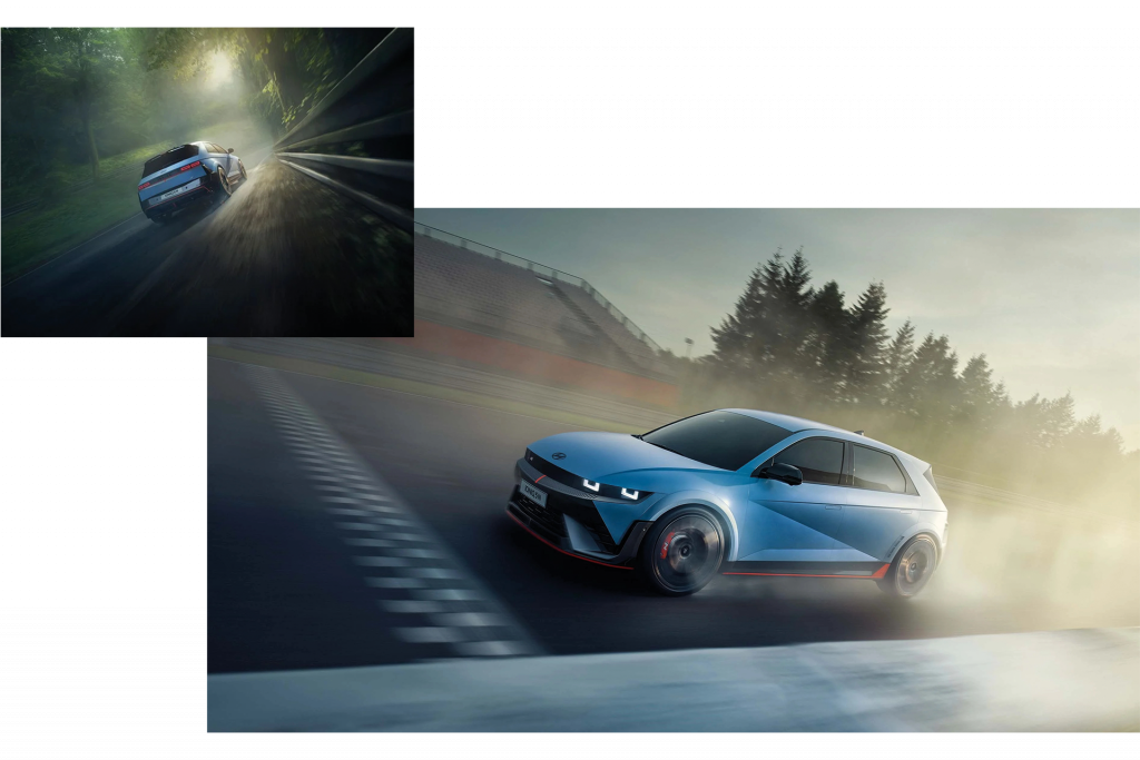 Hyundai IONIQ 5 N i matt ljusblå färg sportig körning